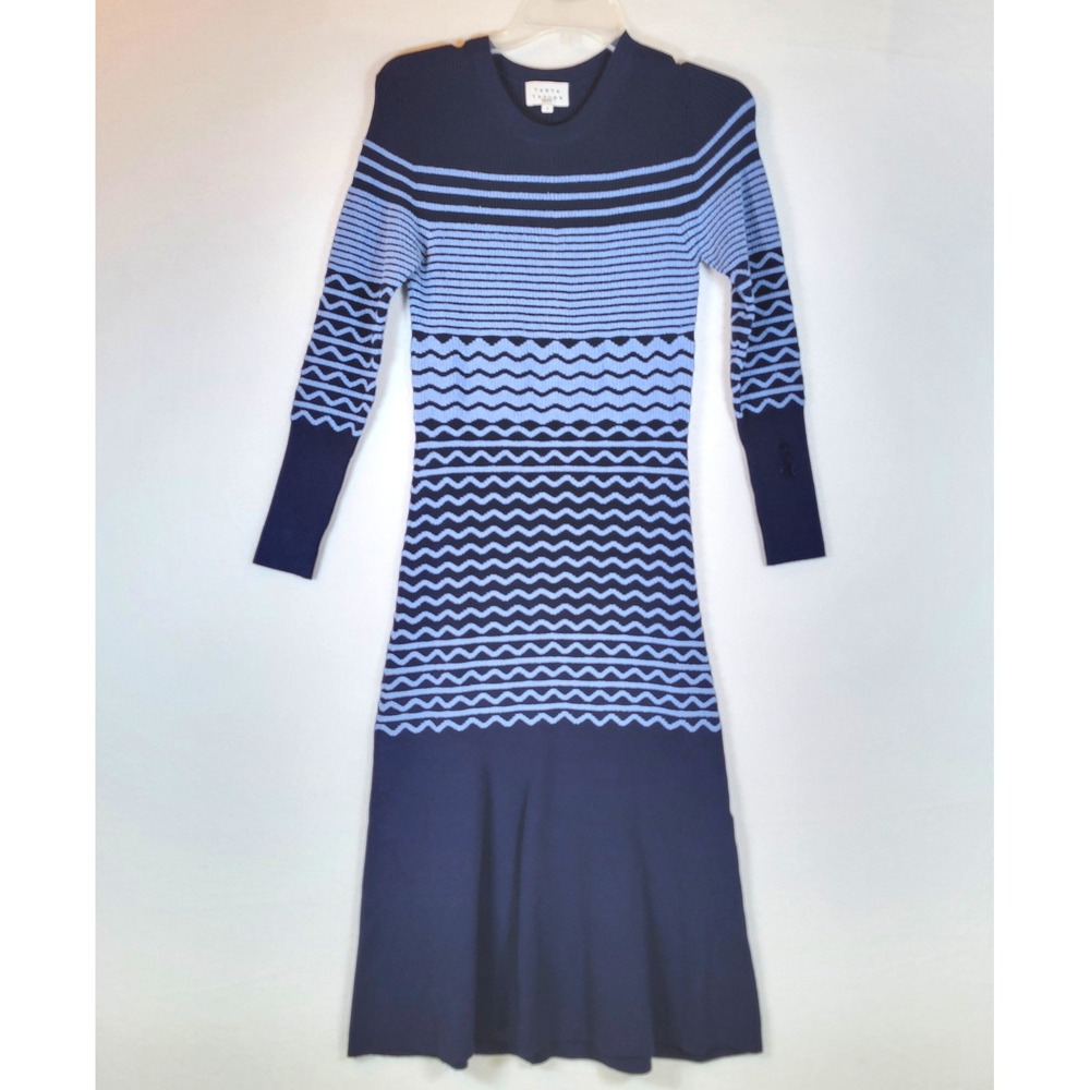 Tanya Taylor Womens Terence Ribbed Striped Midi Sweater Dress Size Small Blue